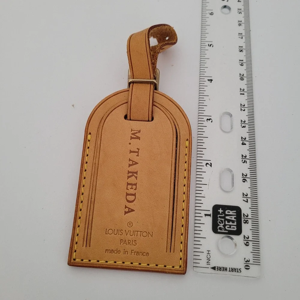 Louis Vuitton Vachetta Leather Luggage Tag M. TAKEDA Personalized Tan Made Franc